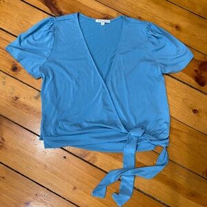 Green Envelope Sky Blue Wrap Blouse size large
